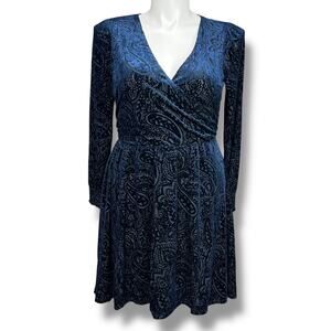 Tommy Hilfiger Womens Velvet Burnout Faux Wrap High Waist Above Knee Blue Sz 12